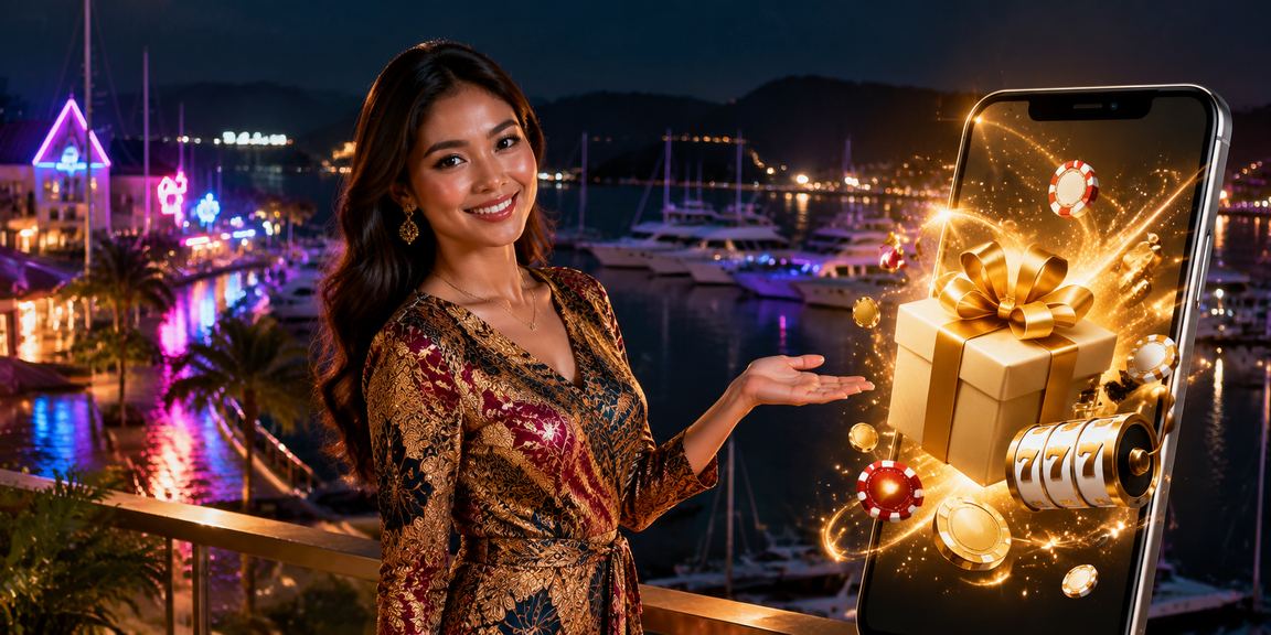 Pengguna 1meter menikmati ganjaran VIP melalui telefon pintar di Langkawi dengan pakaian batik